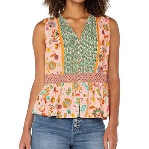 Liverpool Las Angeles Women's Printed Sleeveless Peplum Top NWOT